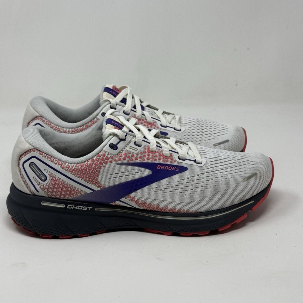 Brooks Ghost 14 Shoes Womens 8.5 M White Purple Lightweight Running Sneakers